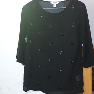 Old Navy Size XS Sheer & Sequin Black Blouse